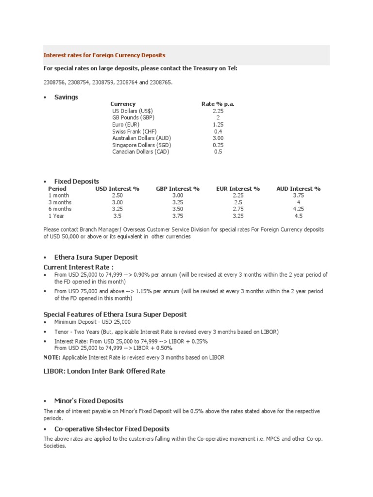 Foreign Currency Fixed Deposit Rates | PDF
