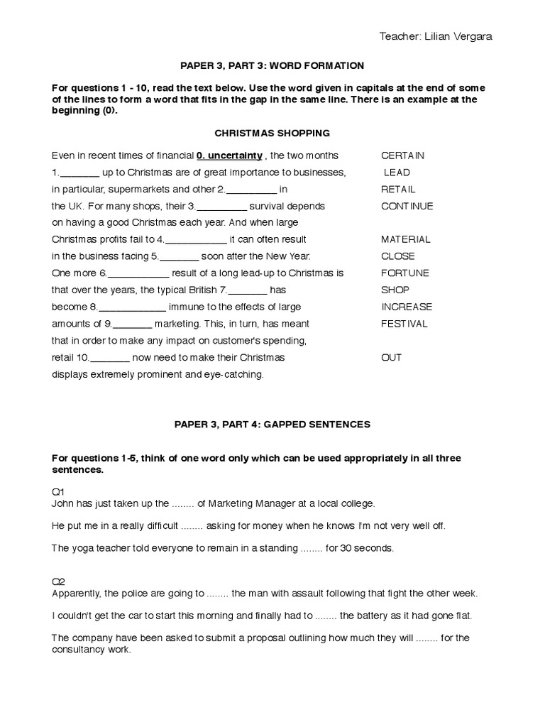 CAE R (Rep) Unit 10 Exam Practice | Retail | Christmas