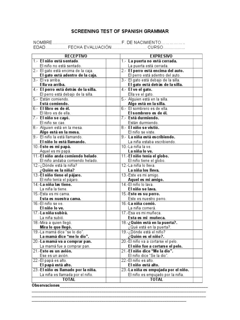 Screening Test Of Spanish Grammar