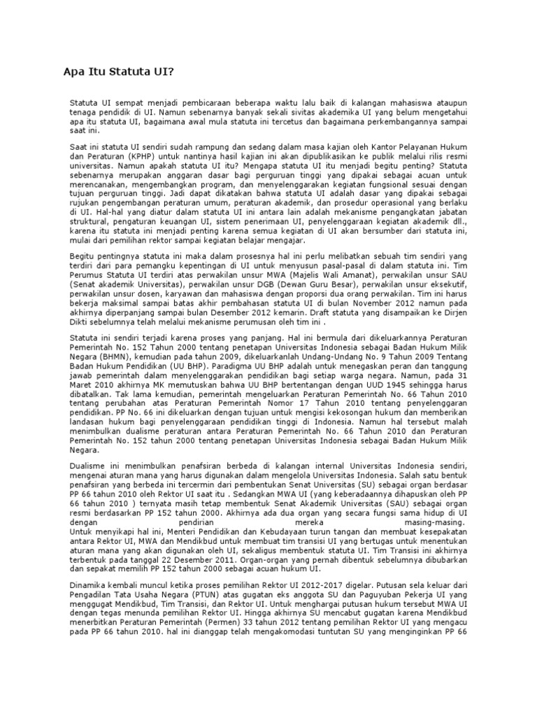 Apa Itu Statuta UI | PDF | Ilmu Sosial