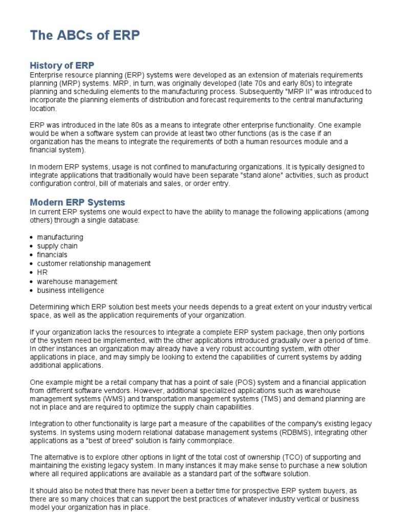 The Abcs of Erp | PDF | Enterprise Resource Planning | Databases