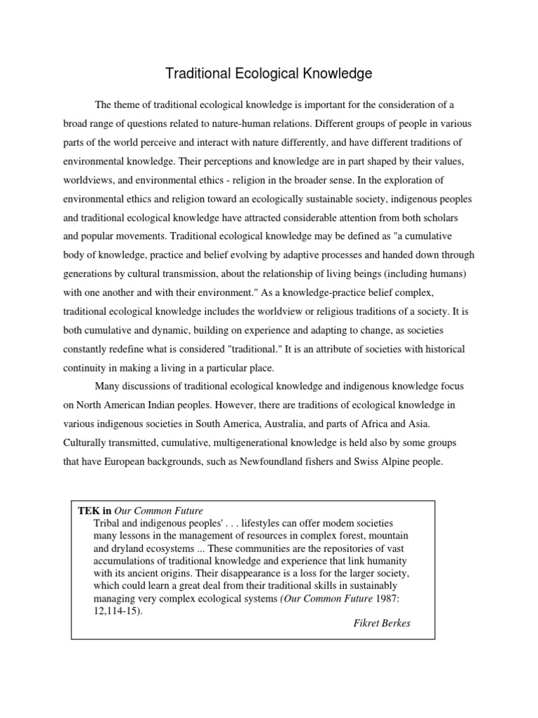 Traditional Ecological Knowledge Encyclopedia Of Religion And Nature