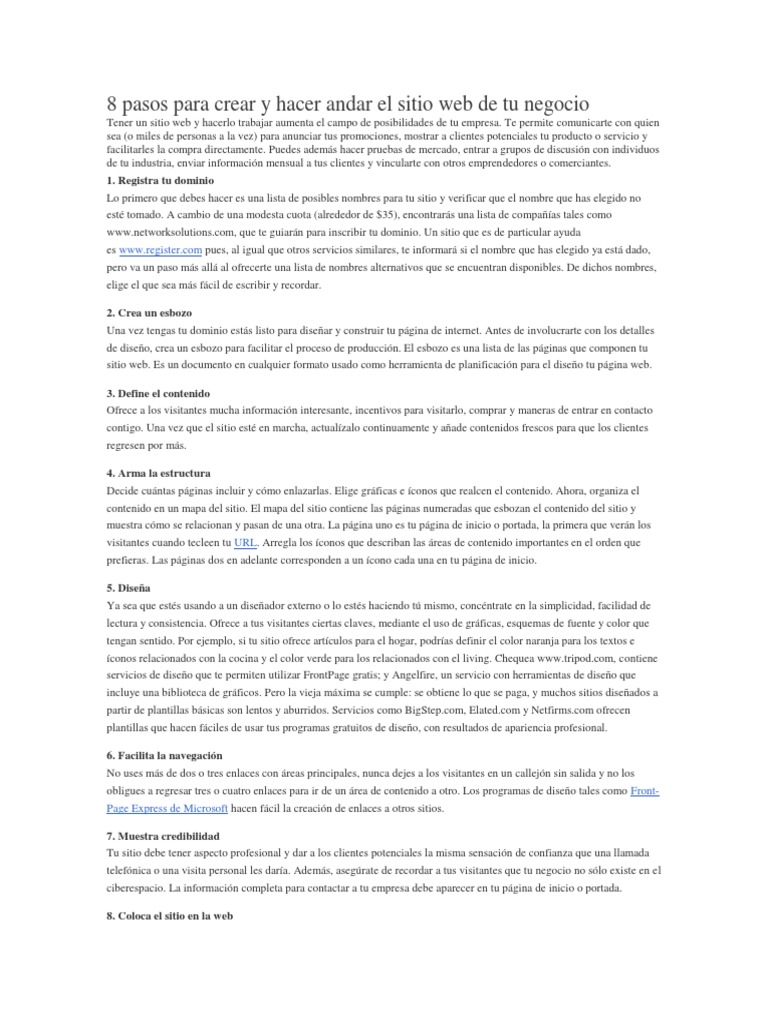 8 Pasos para Crear y Hacer Andar El Sitio Web de Tu Negocio | PDF | Red ...