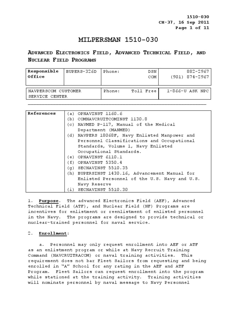 MILPERSMAN 1510-030 | United States Navy | Military Discharge