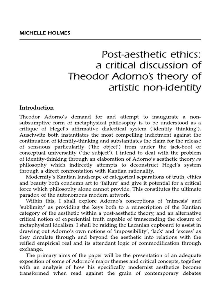 PostAesthetic Ethics A Critical Discussion of Theodor Adorno's Theory