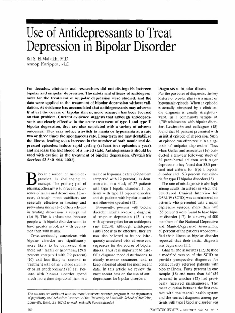 Use of Antidepressants To Treat Depression in Bipolar Disorder. | PDF ...