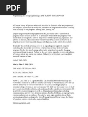 John c. Lilly Programming and Metaprogramming in the Human Biocomputer