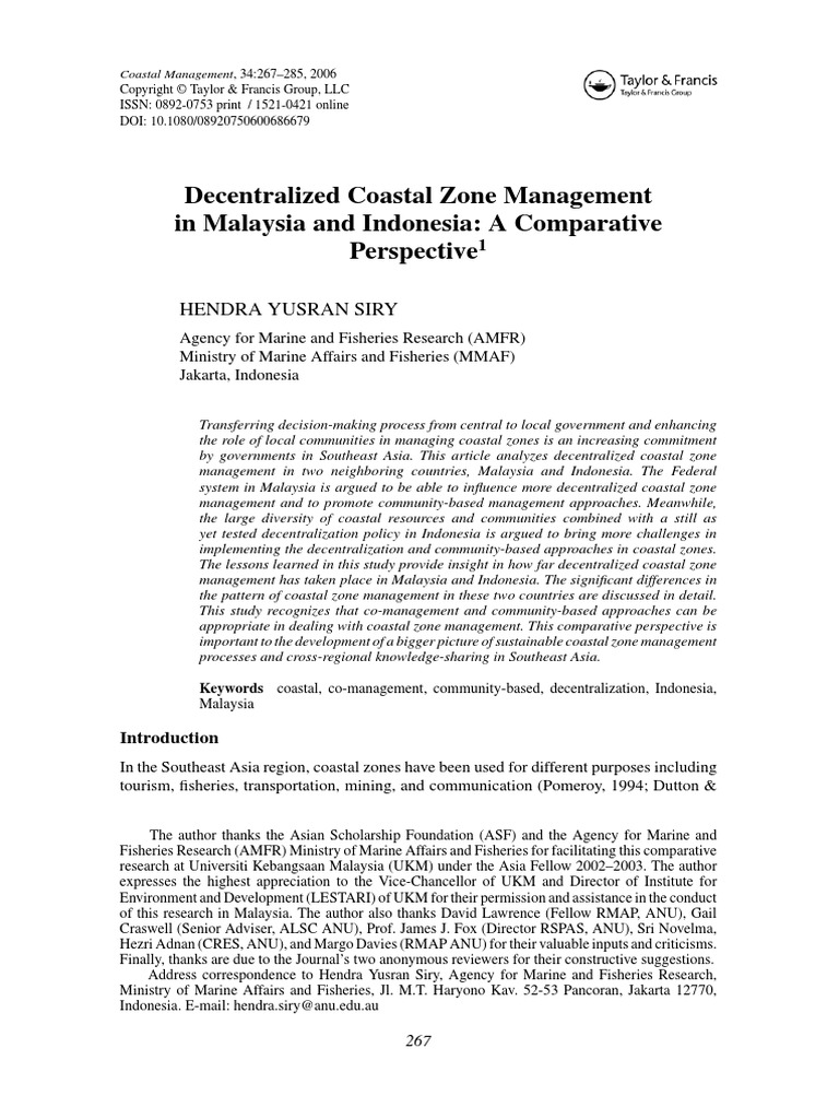 Siry Coastal Zone Management  Decentralization  Malaysia