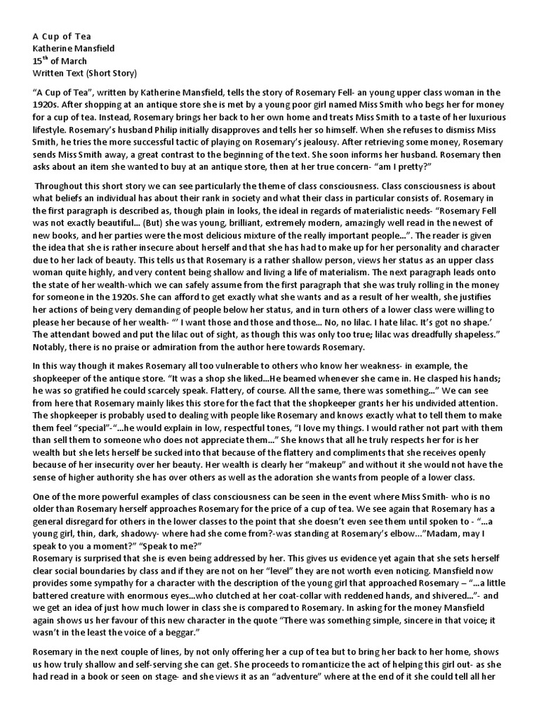 Analysis Of A Cup Of Tea By Katherine Mansfield Pdf