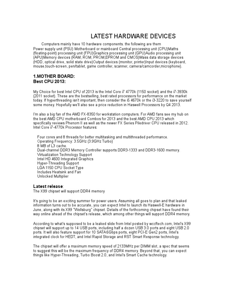 Latest Hardware Devices 1.mother Board Best CPU 2013 PDF Computer Hardware Computer Data