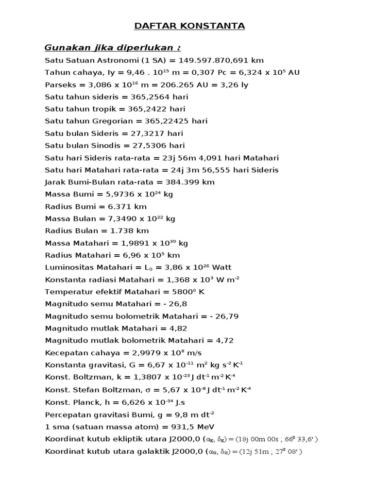 Daftar Konstanta Astronomi
