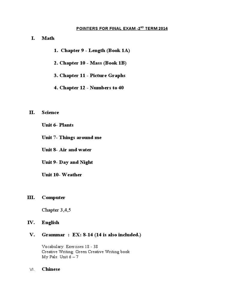 Chapter 3,4,5: Pointers For Final Exam - 2 TERM 2014 | PDF | Teaching ...