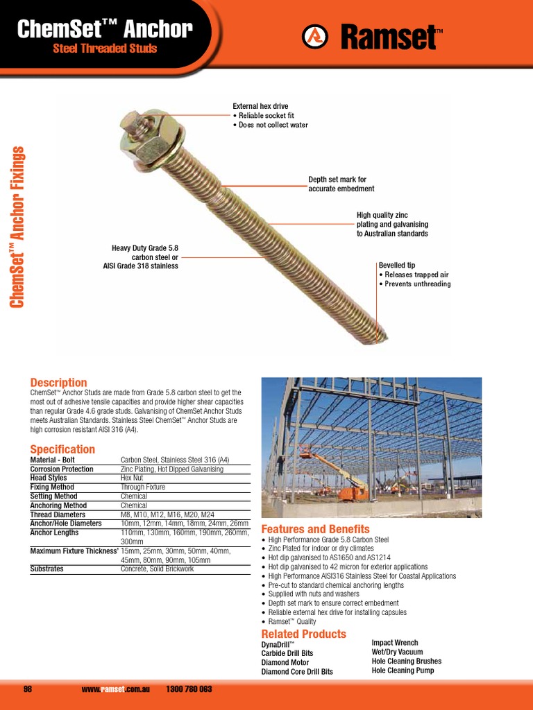 Chemical Anchoring ChemSet Anchor Galvanization Stainless Steel