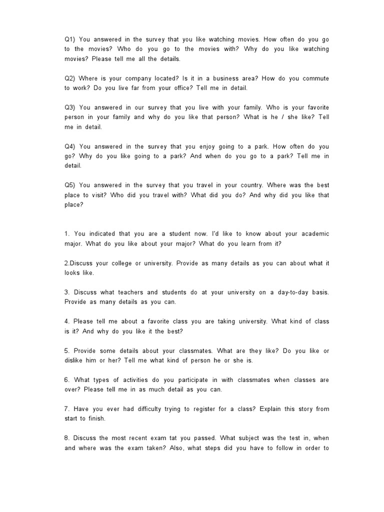 Opic Questions PDF Test (Assessment)