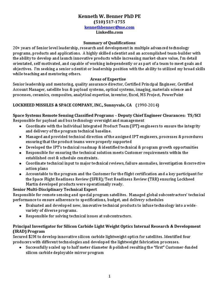 Senior Tech Leadership Profile | PDF | Lockheed Martin | Engineer