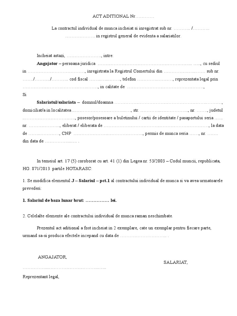 Act Aditional Modificare Salarii II | PDF