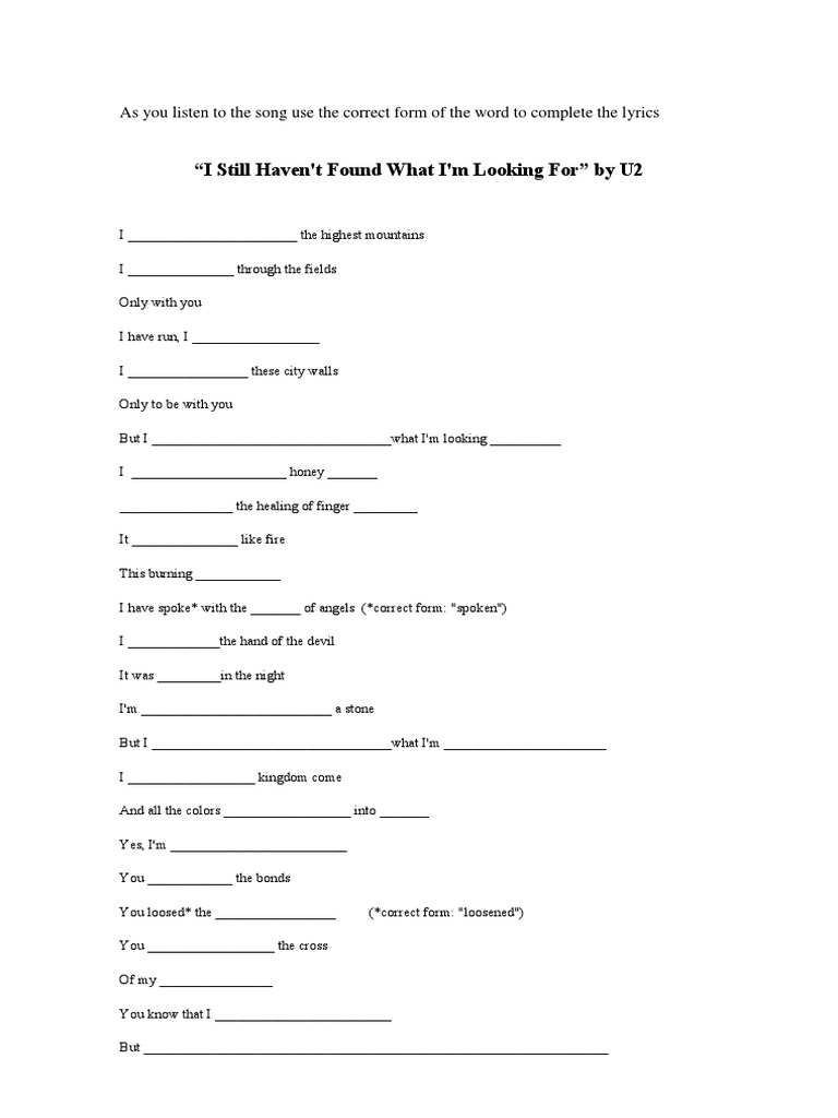 I Still Haven T Found What I M Looking For By U2 Gaps