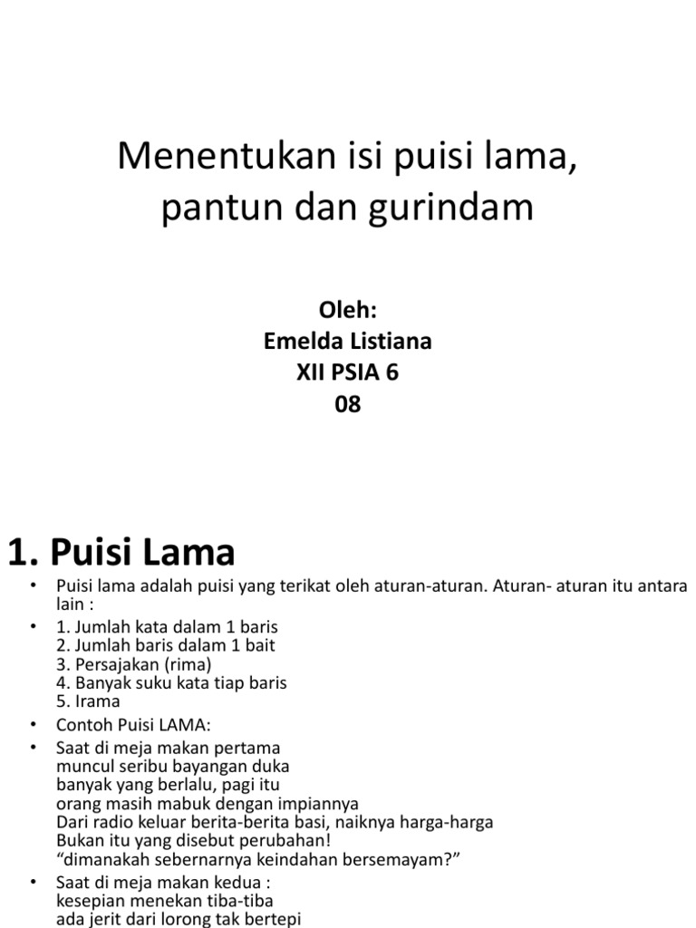 Menentukan Isi Puisi Lama Pantun Dan Gurindam