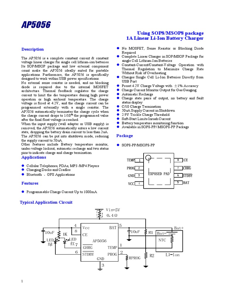 DataSheet - AP5056 | Battery Charger | Electronic Engineering