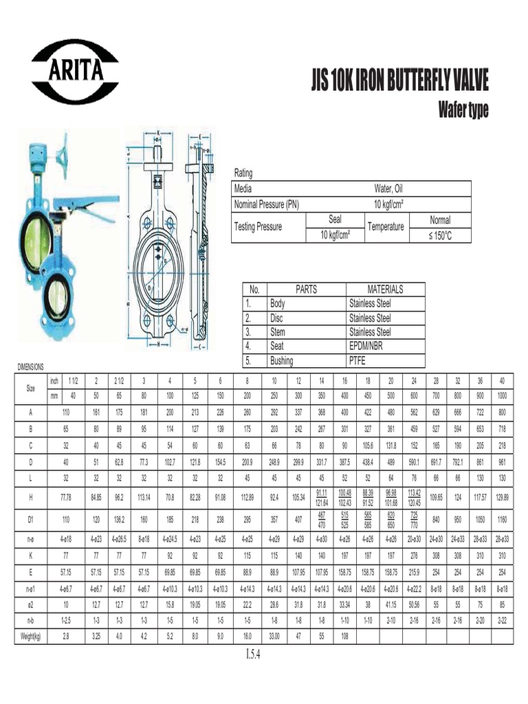 JIS 10K Butterfly Valve Specifications | PDF