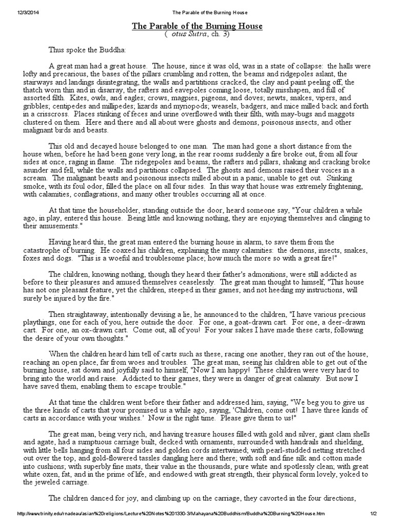 The Parable of the Burning House Buddha Buddhist Philosophy Indian