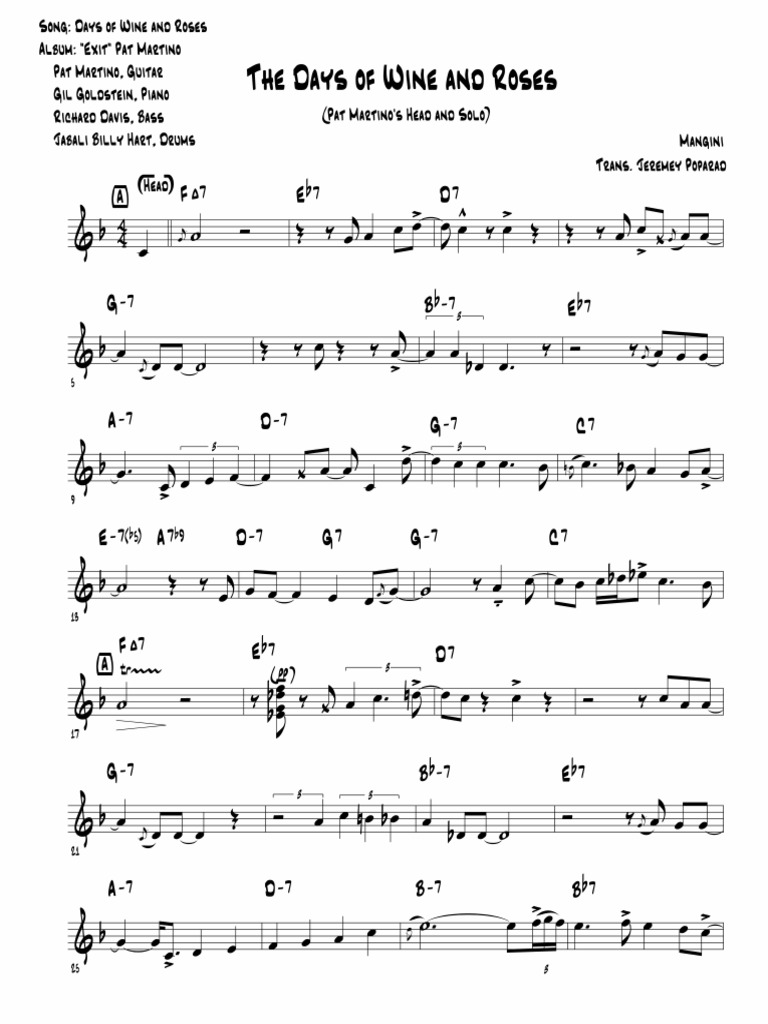 Days Of Wine And Roses Jazz Music Entertainment General