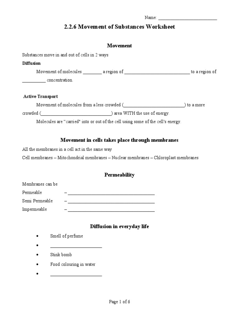 Worksheets Diffusion And Osmosis Worksheet Answers 2 6 diffusion osmosis worksheet 1 cell membrane