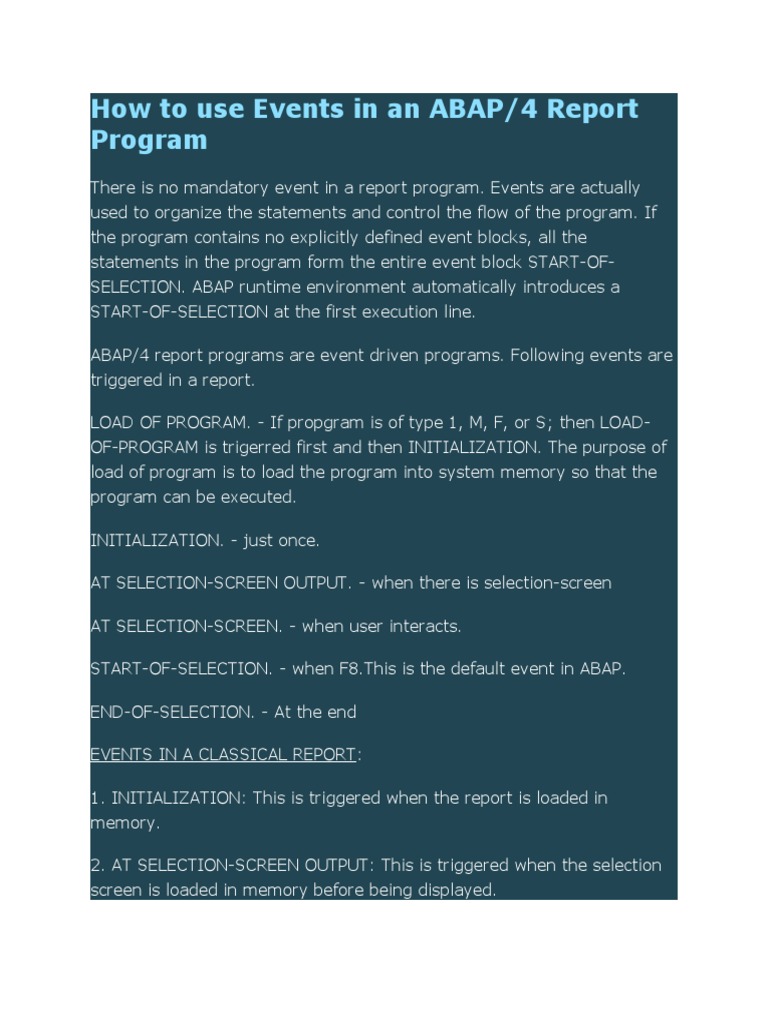 ABAP Flow of Events | PDF