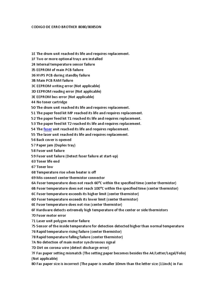 Brother 8080 Error Codes Guide | PDF | Image Scanner | Office Work