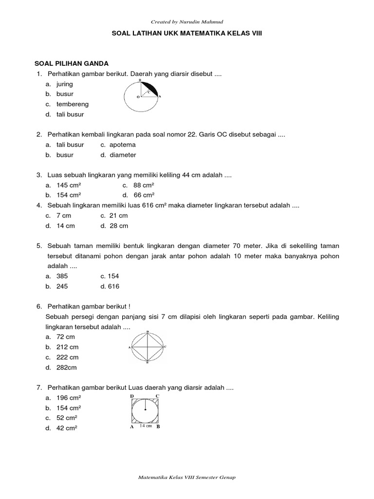 Soal Latihan Ukk Matematika Lingkaran