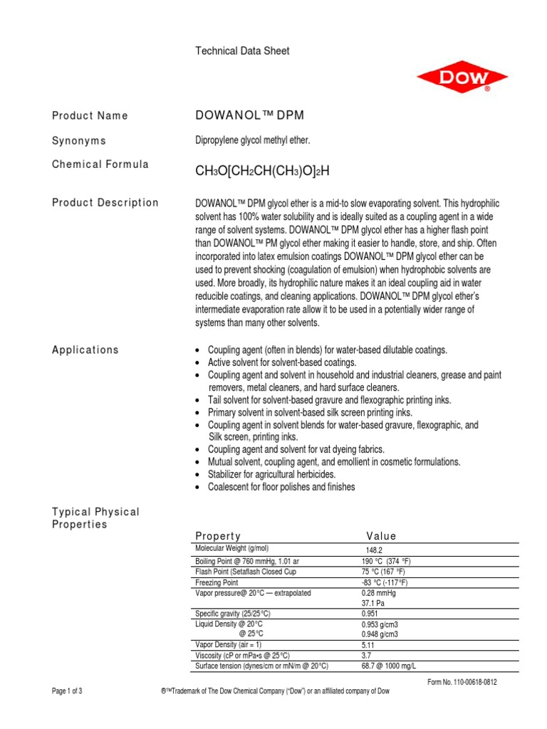 Dowanol DPM PDF | Solvent | Dow Chemical Company