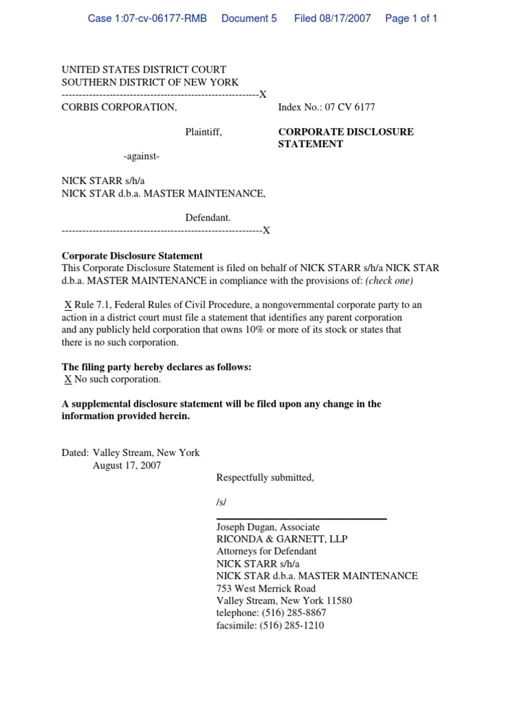 5.0 Rule 7.1 Corporate Disclosure Statement | PDF