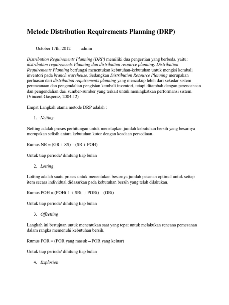 Metode Distribution Requirements Planning | PDF
