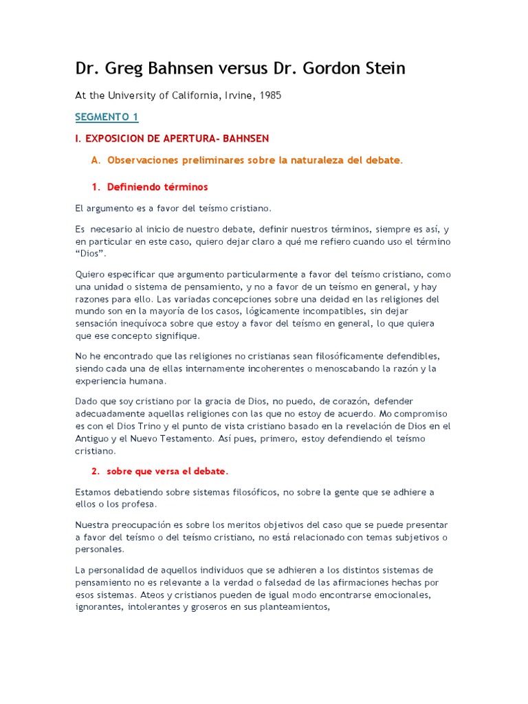 El Gran Debate - Bahnsen Vs Stein | PDF | Ateísmo | Existencia de dios