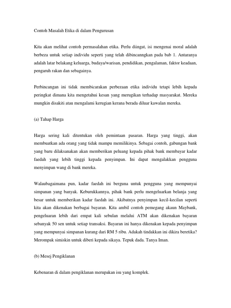 Contoh Masalah Etika Di Dalam Pengurusan Pdf
