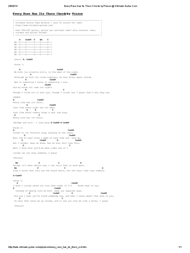 Every Rose Has Its Thorn Chords by Poison at Ultimate Guitar PDF
