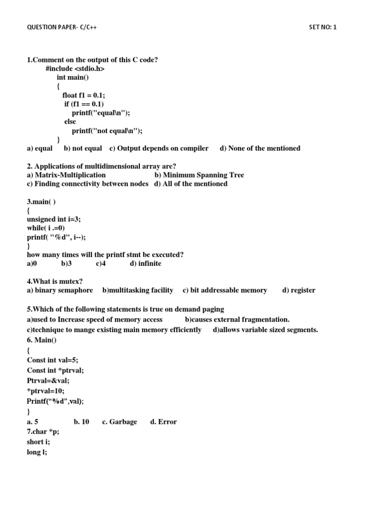 Cc++ Question Paper SET1 | C (Programming Language) | C++ | Free 30-day ...