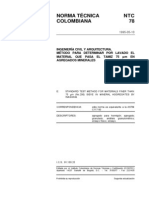 NTC 78 Método para Determinar por Lavado el Material que Pasa el Tamiz 75 um en Agregados Minerales