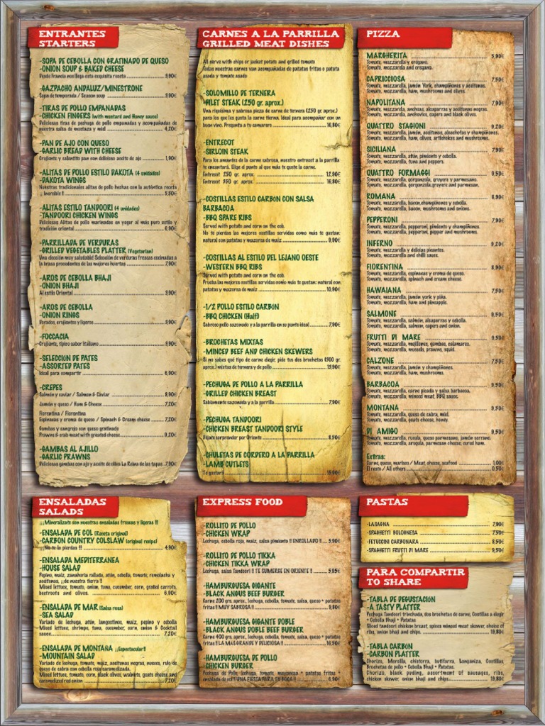 Menus en Ingles PDF