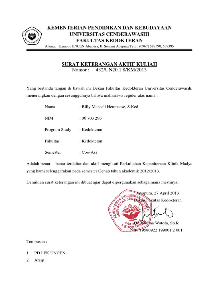 Contoh Surat Aktif Kuliah Dari Kampus