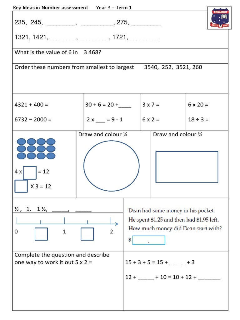 Tenambit PS Maths Key Ideas Ass Yr3 T1 | PDF