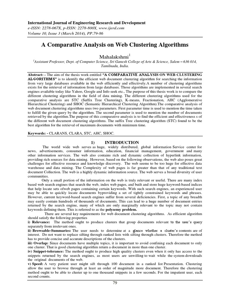 Web Clustering Algorithms Comparison | PDF | Cluster Analysis ...