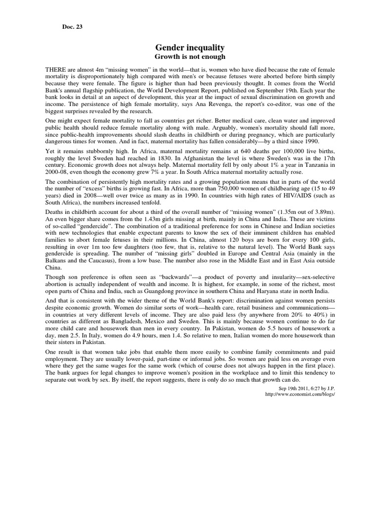 Gender Inequality and Missing Women | PDF