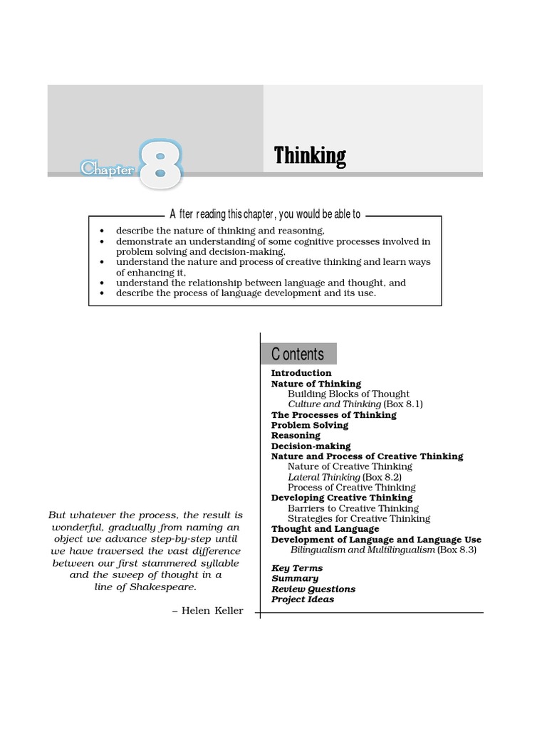 NCERT 11 - Chapter 8 - Thinking | PDF | Thought | Creativity