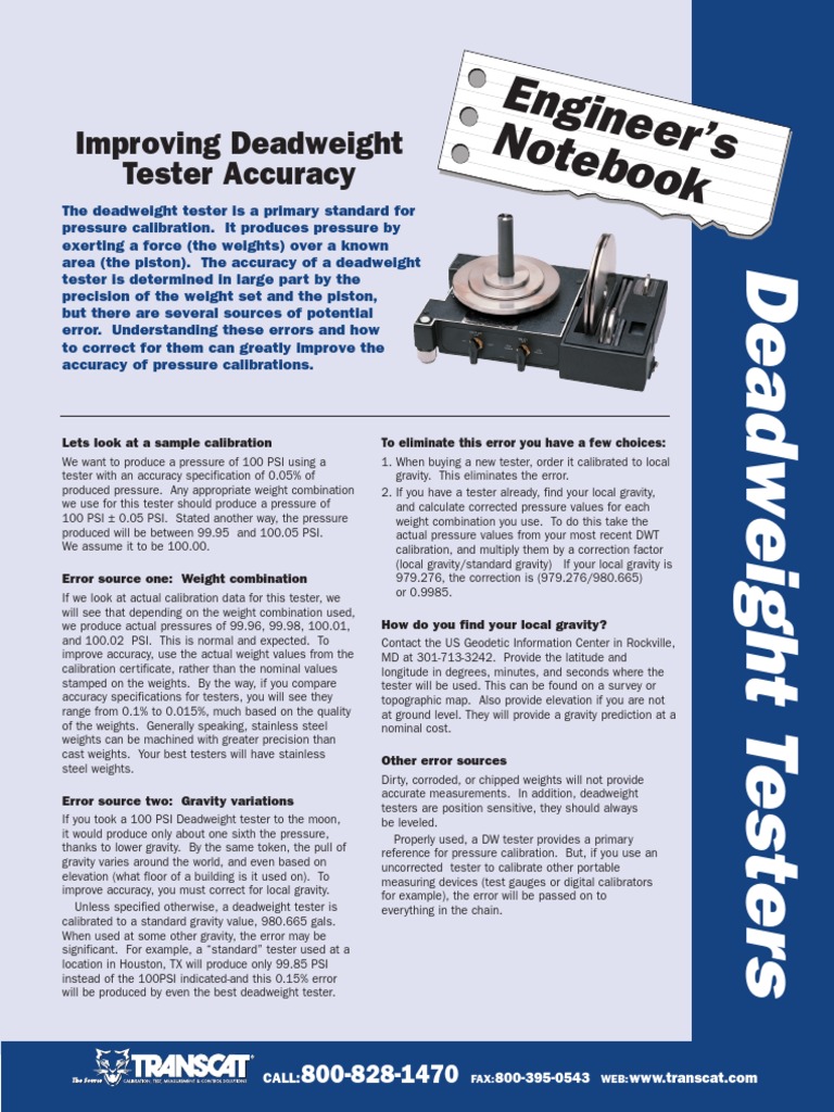 Deadweight Testers PDF Calibration Accuracy And Precision