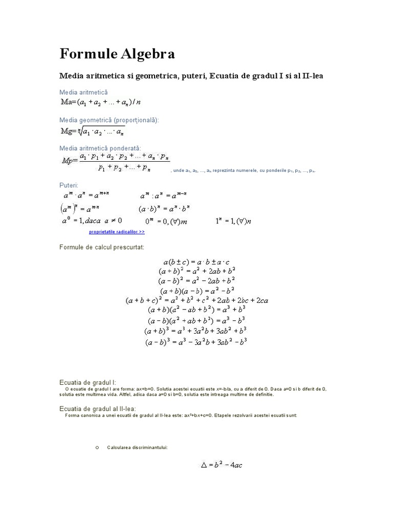 Formule Algebra Si GEometrie | PDF