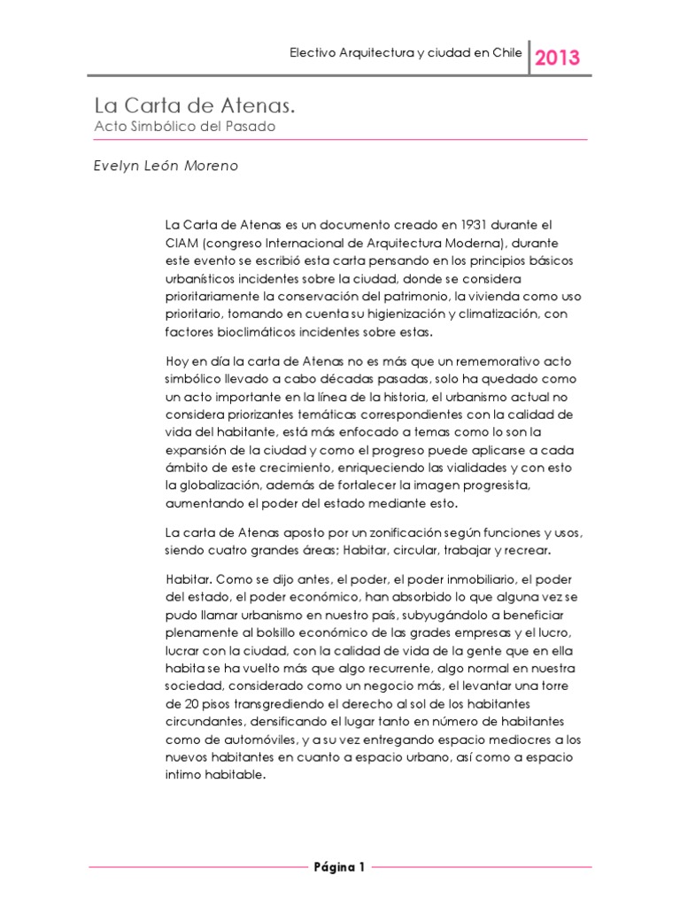 La Carta de Atenas  Atenas  Urbanismo