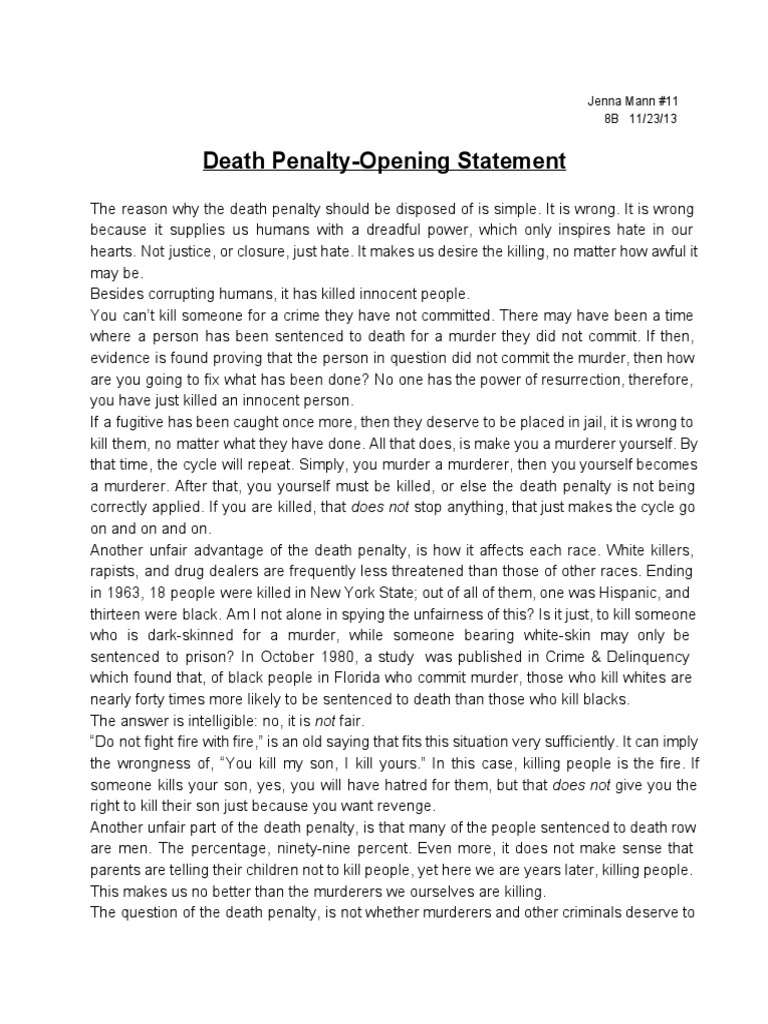 thesis statement death penalty example