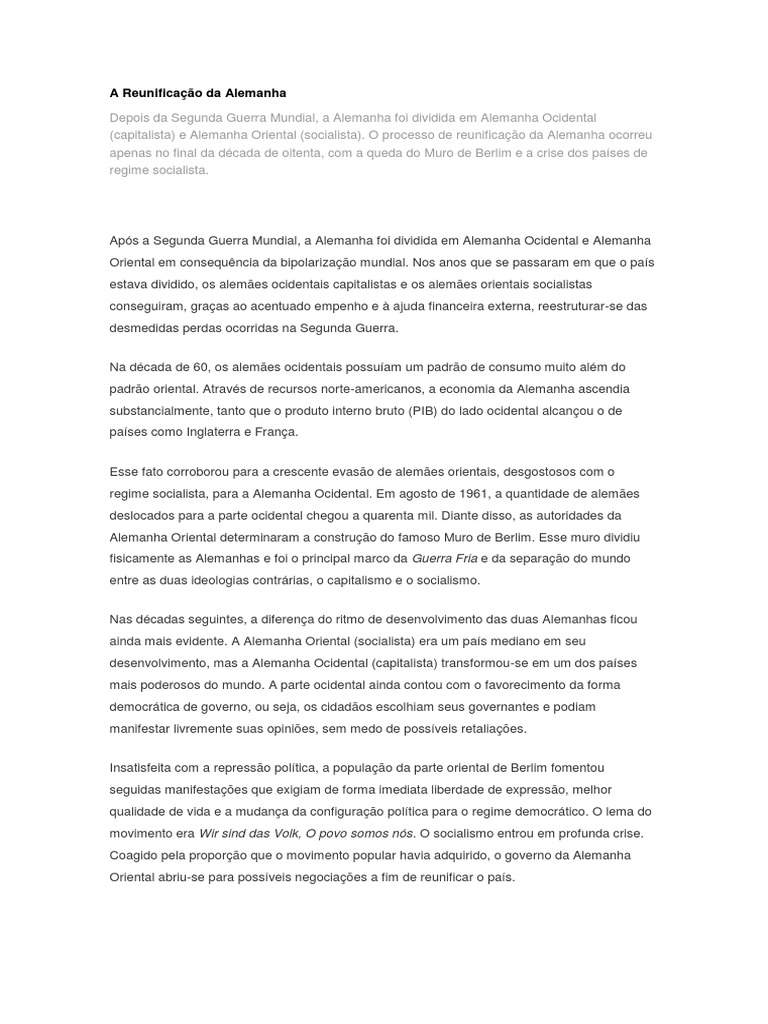 A Reunificacao Da Alemanha Muro De Berlim Reunificacao Alema