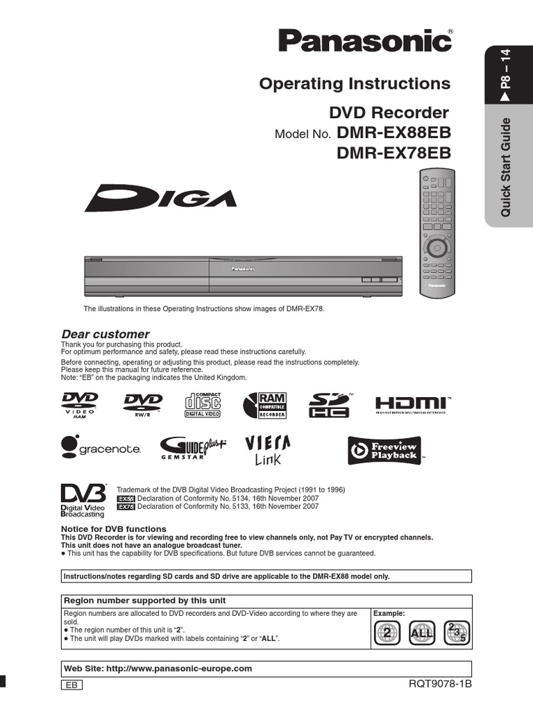 Panasonic DMREX78 DMREX88 DVD/HDD Recorder PDF Hdmi Electrical Connector